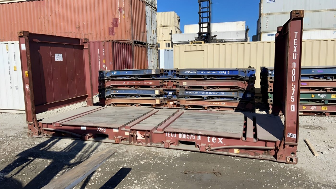 Shipping Container Material Rack 20Ft X 8Ft Used Flat Rack Shipping Containers - Fortress containers